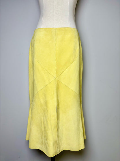 Women Size 6 Valentino Garavani Yellow Solid Suede Leather Skirt