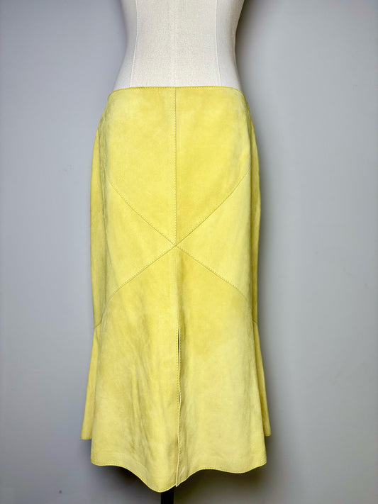 Women Size 6 Valentino Garavani Yellow Solid Suede Leather Skirt