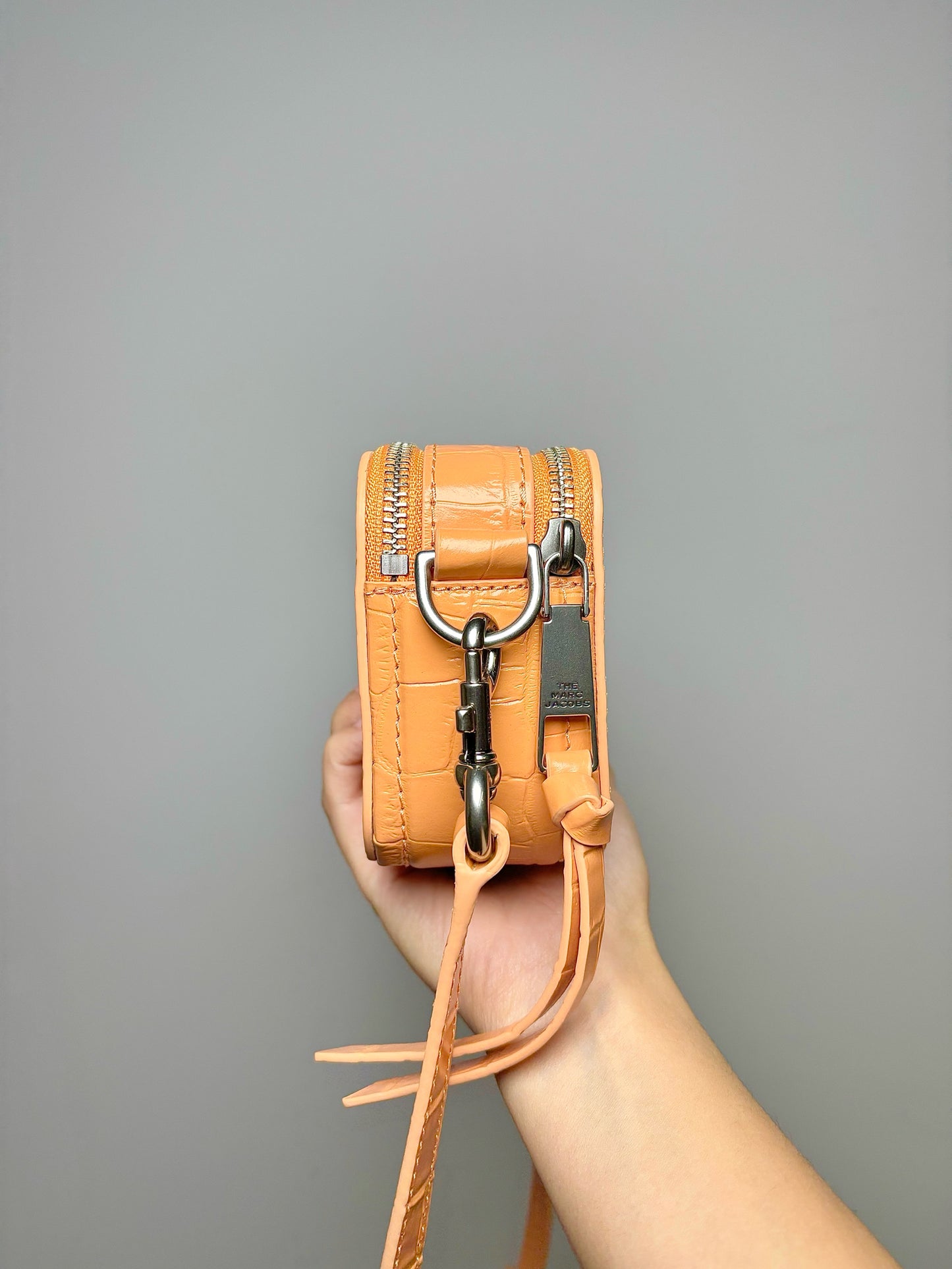 Marc Jacobs Croc Embossed Leather Peach Camera Crossbody Purse