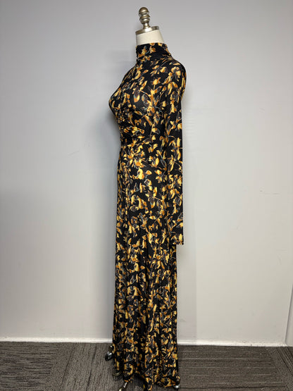 Women's Size XL Ulla Johnson Amari Black Gold Solaris Floral Print Pre-Owned Maxi Dress
