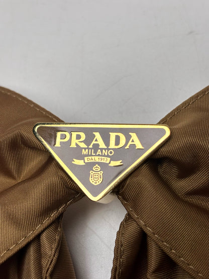 Prada Recycled Nylon Brown Hair Clip/Bow w/Triangle Logo Pre-owned