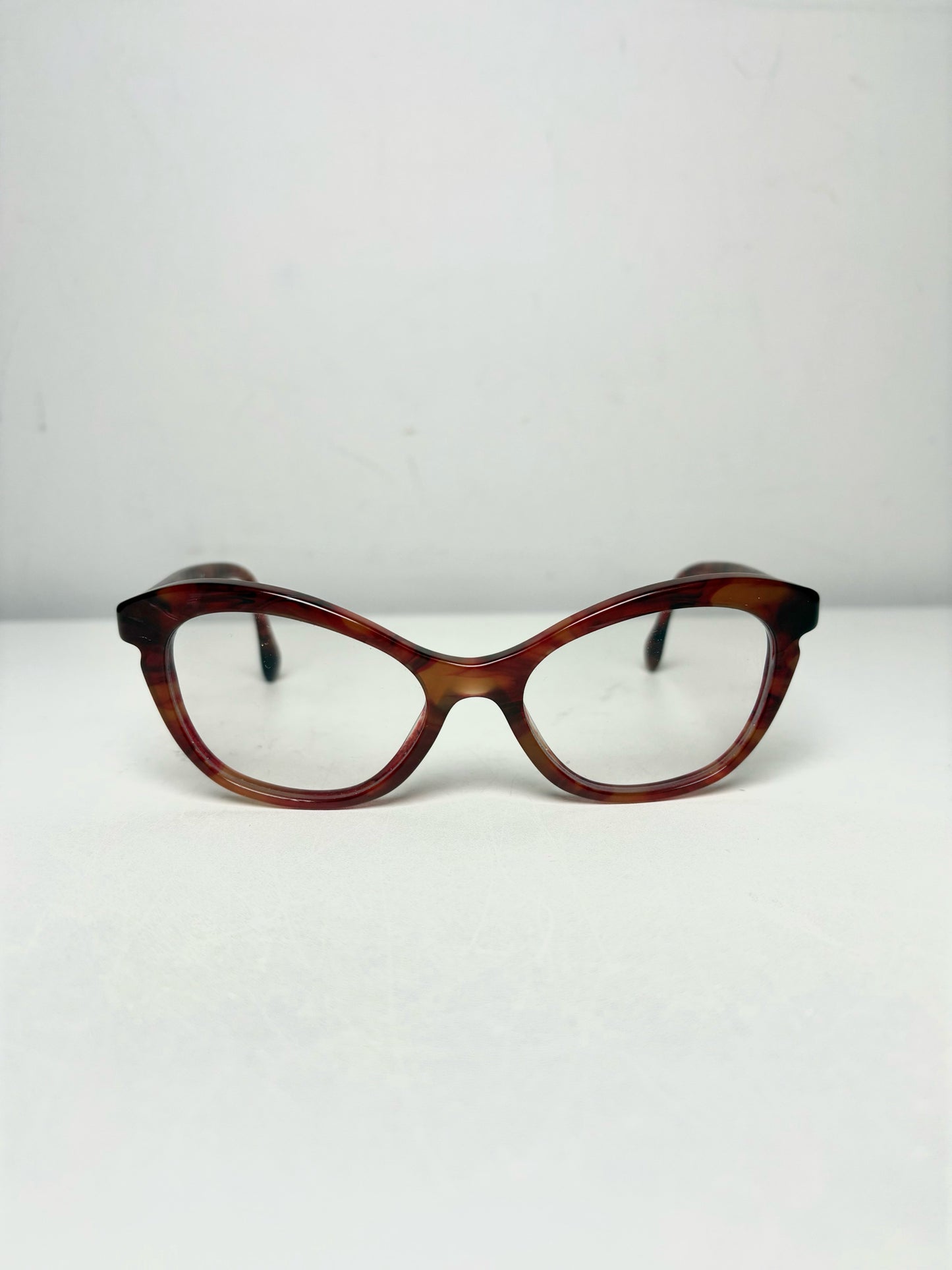 Women's Miu Miu Red, Tan & Orange Swirling Acetate Pre-Owned Cat-Eye Eyeglasses