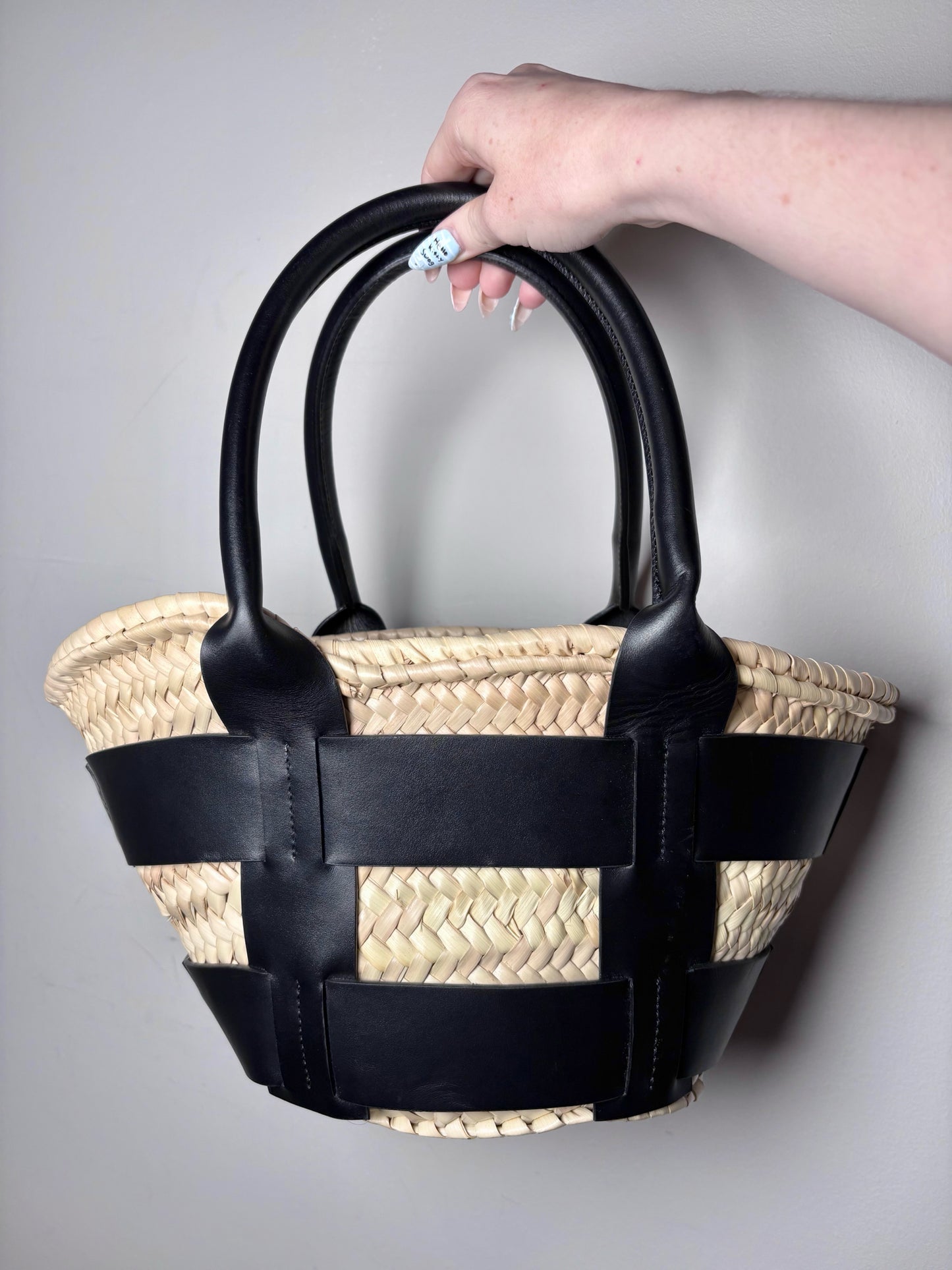 Women's DeMellier Mini Caged Leather, Woven Straw/Raffia Basket Purse