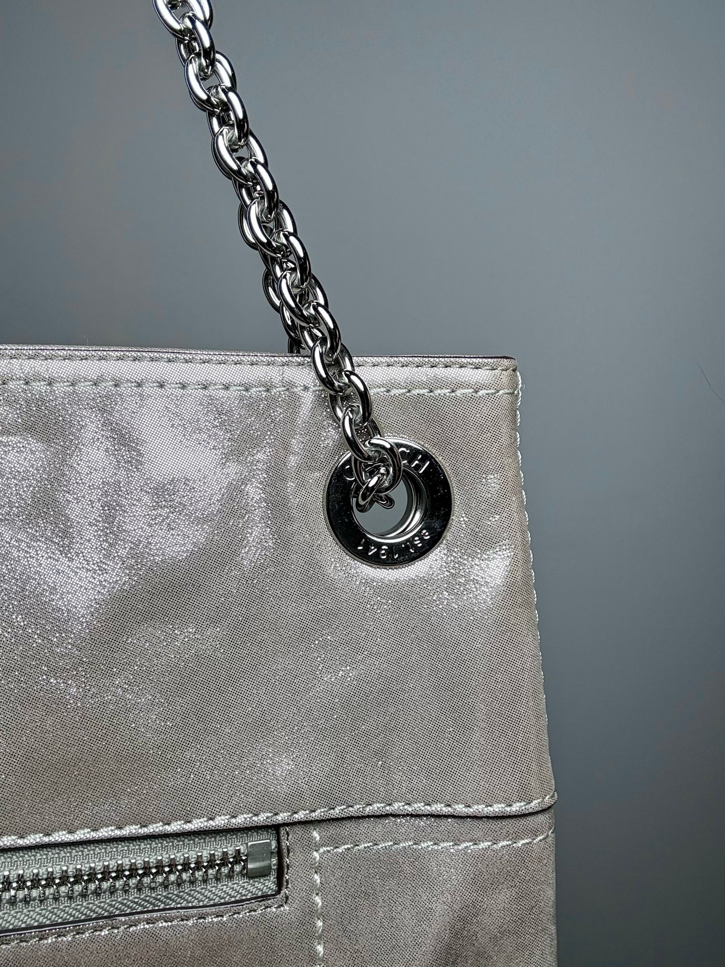 Coach #21199 Metallic Leather Pre-owned Taupe Cowhide Purse