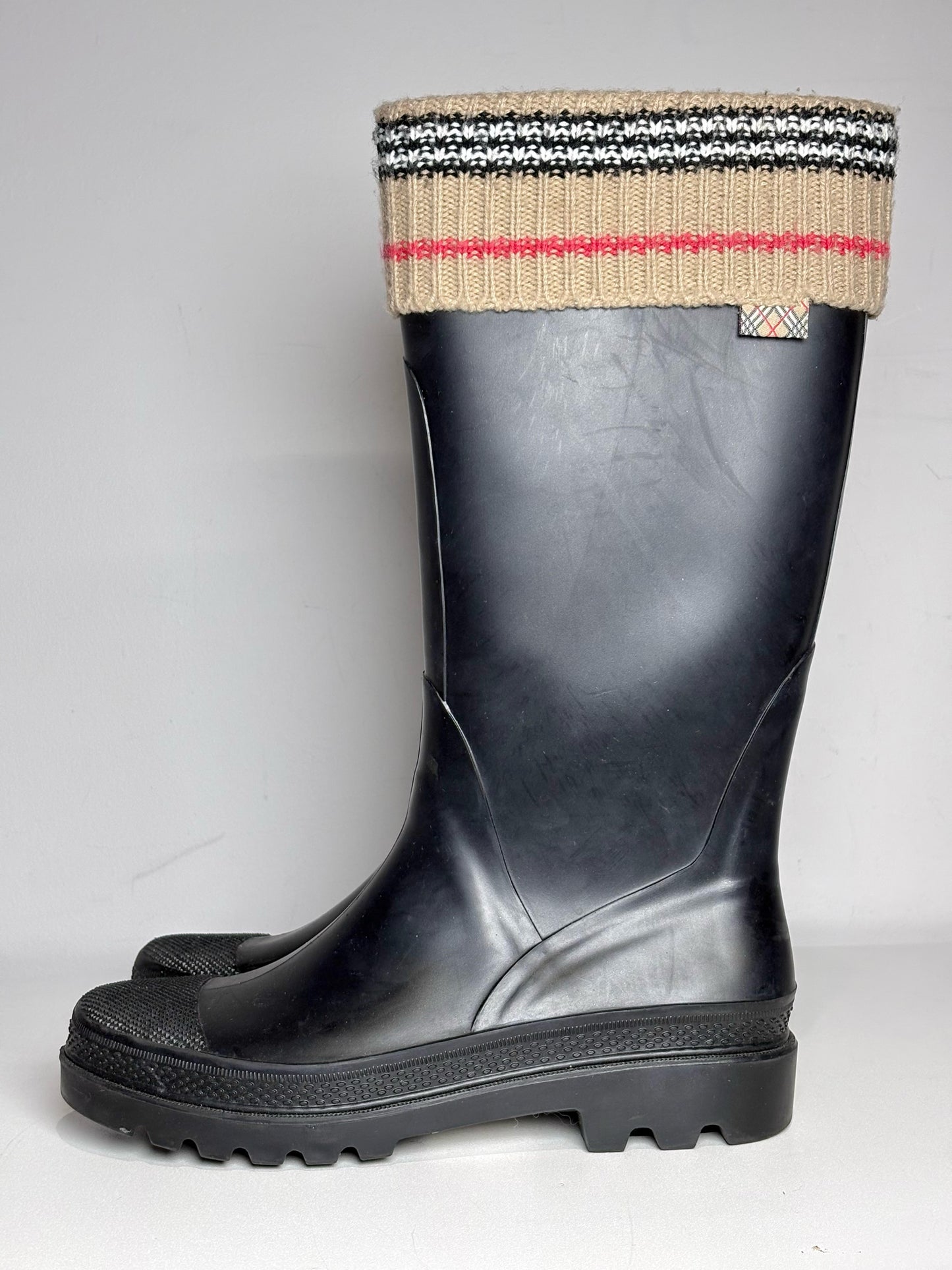 W Shoe Size 40 Burberry Black, Beige Rubber Women's Pre-owned Boots