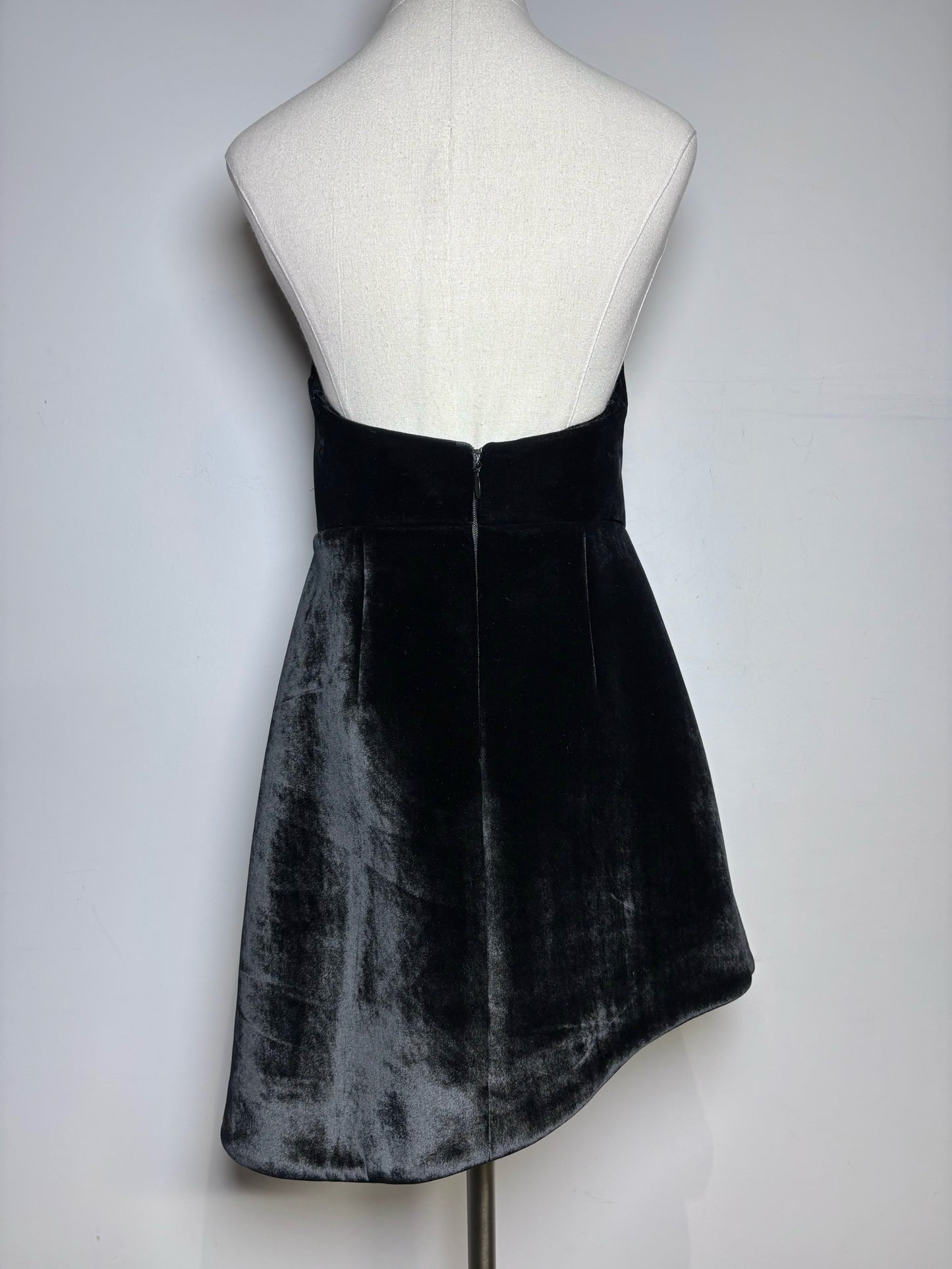 Women Size 6 Brandon Maxwell Black Asymmetric Fit, Flare Velvet Cocktail Dress