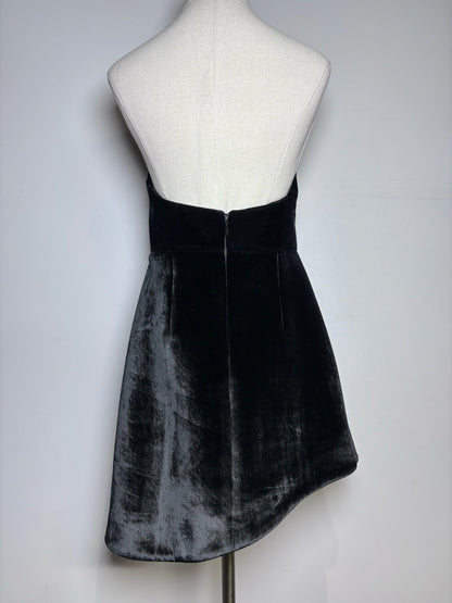 Women Size 6 Brandon Maxwell Black Asymmetric Fit, Flare Velvet Cocktail Dress