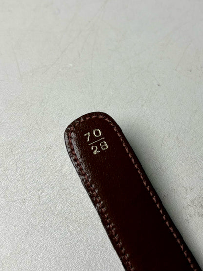 Women's Size 70/28 (XS) Gucci Vintage 1970s/1980s Brown Leather Gold-Tone Logo Buckle Pre-Owned Belt