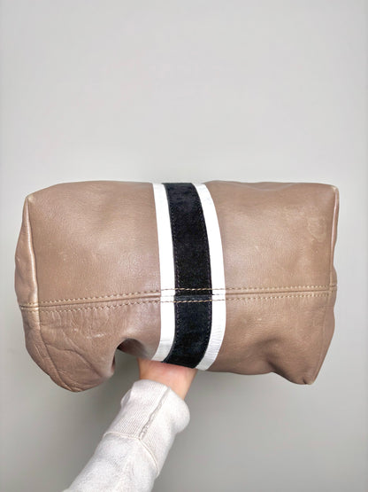 Kempton Solid w/Racer Stripe Leather Taupe Tote Purse