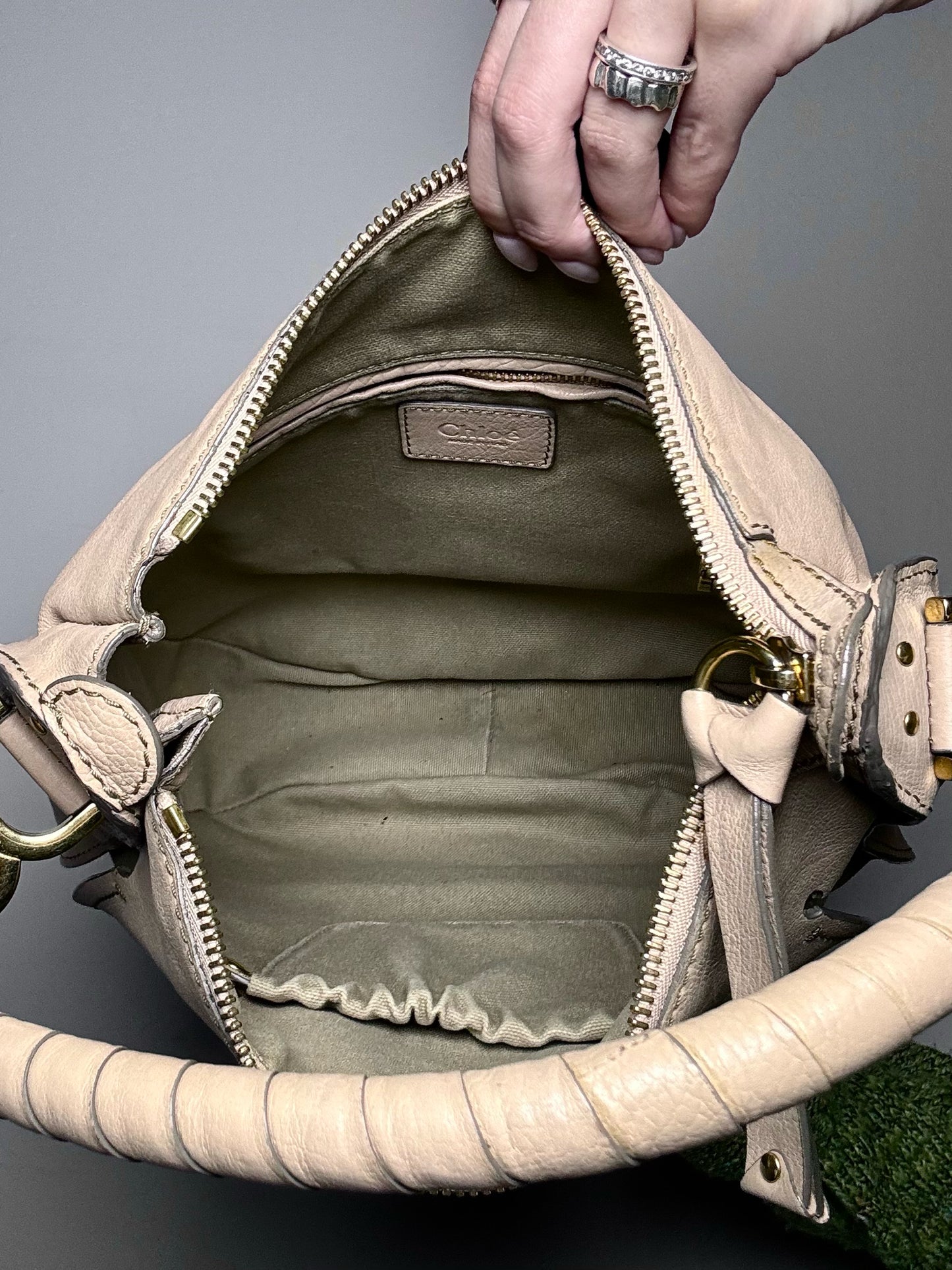 Leather Chloe Marcie Beige Shoulder Hobo Bag | Pre-owned