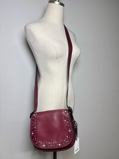 Women's Coach 20115 Pearls, Grommets Leather Pre-owned Bordeaux Saddle Bag