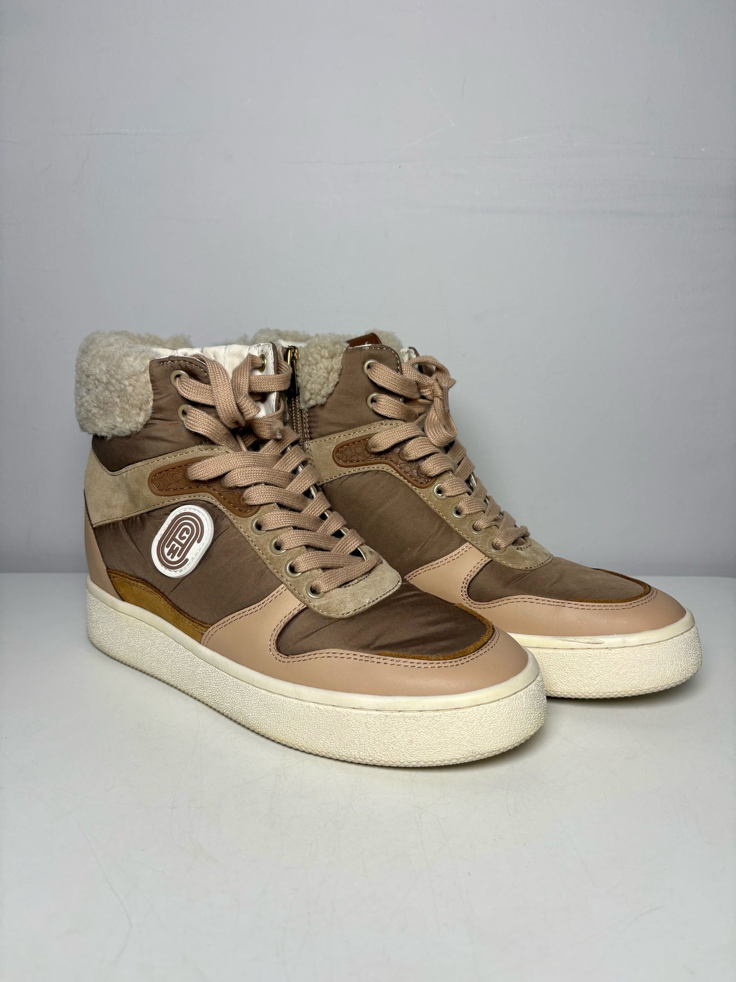 W Shoe Size 9.5 Coach C220 High Top Tan Suede, Nylon Pre-owned Sneakers