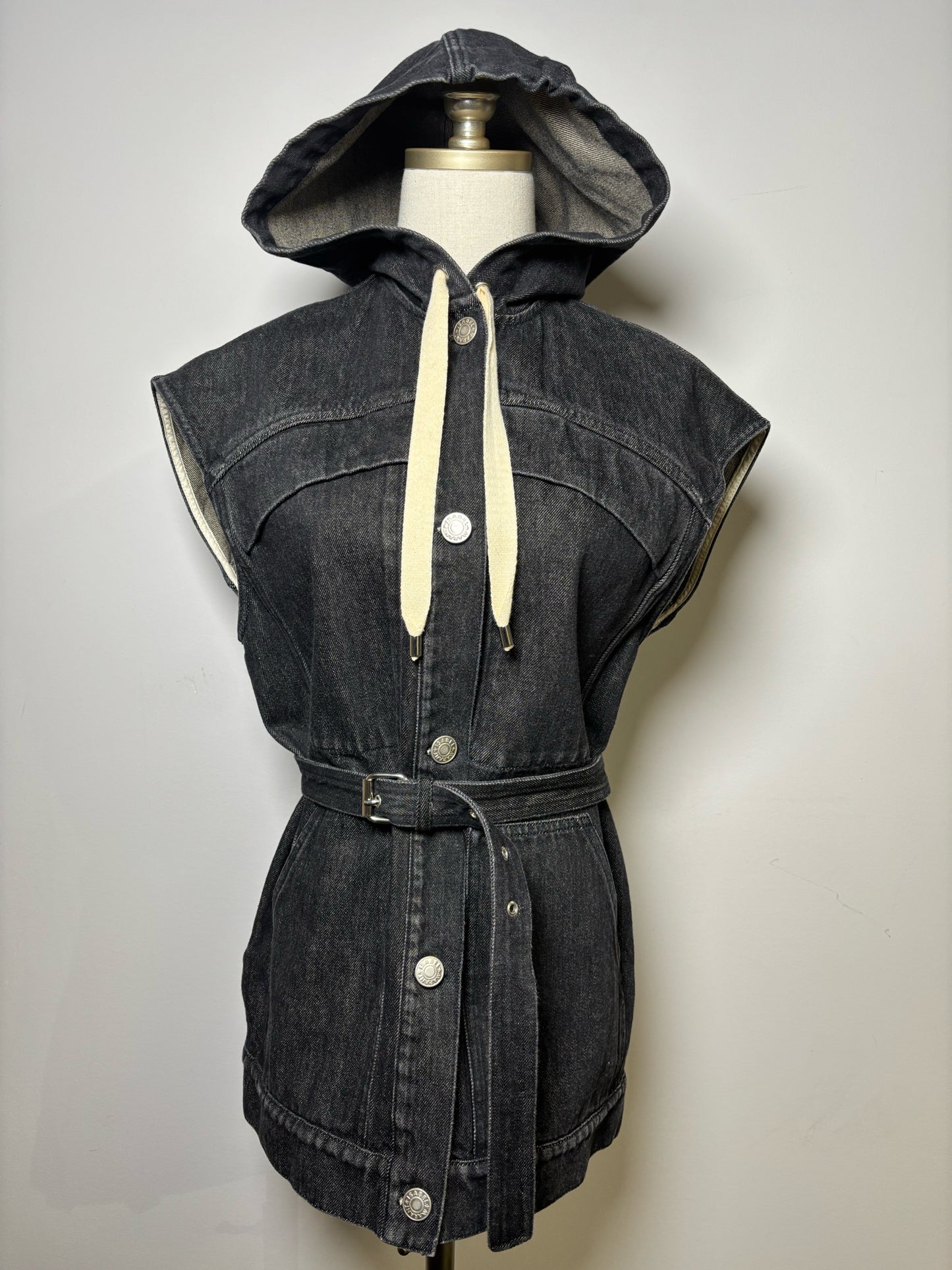 Women Size 6 Isabel Etoile Marant Black Solid Denim Hood Vest