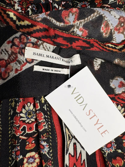 Women Size 2 Isabel Etoile Marant Red, Black Multi-Print 100% Viscose Blouse