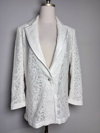 Women Size 0 Alice + Olivia Cream Lace Nylon Pearl Button Pre-owned Blazer