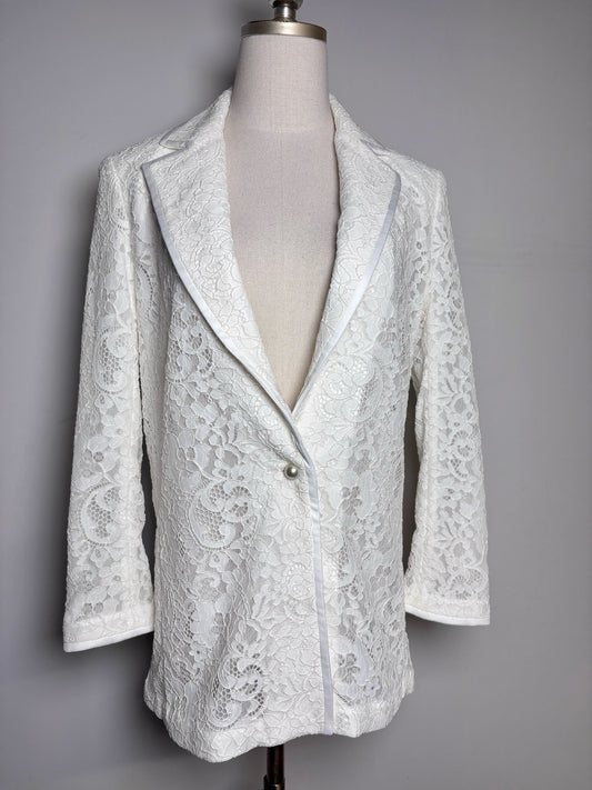 Women Size 0 Alice + Olivia Cream Lace Nylon Pearl Button Pre-owned Blazer