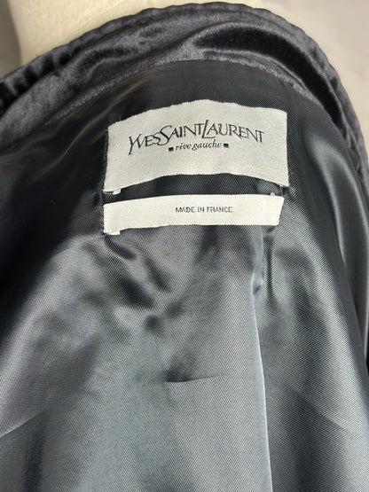 Women Size S Yves Saint Laurent Black Solid Velvet Scallop Trim Jacket