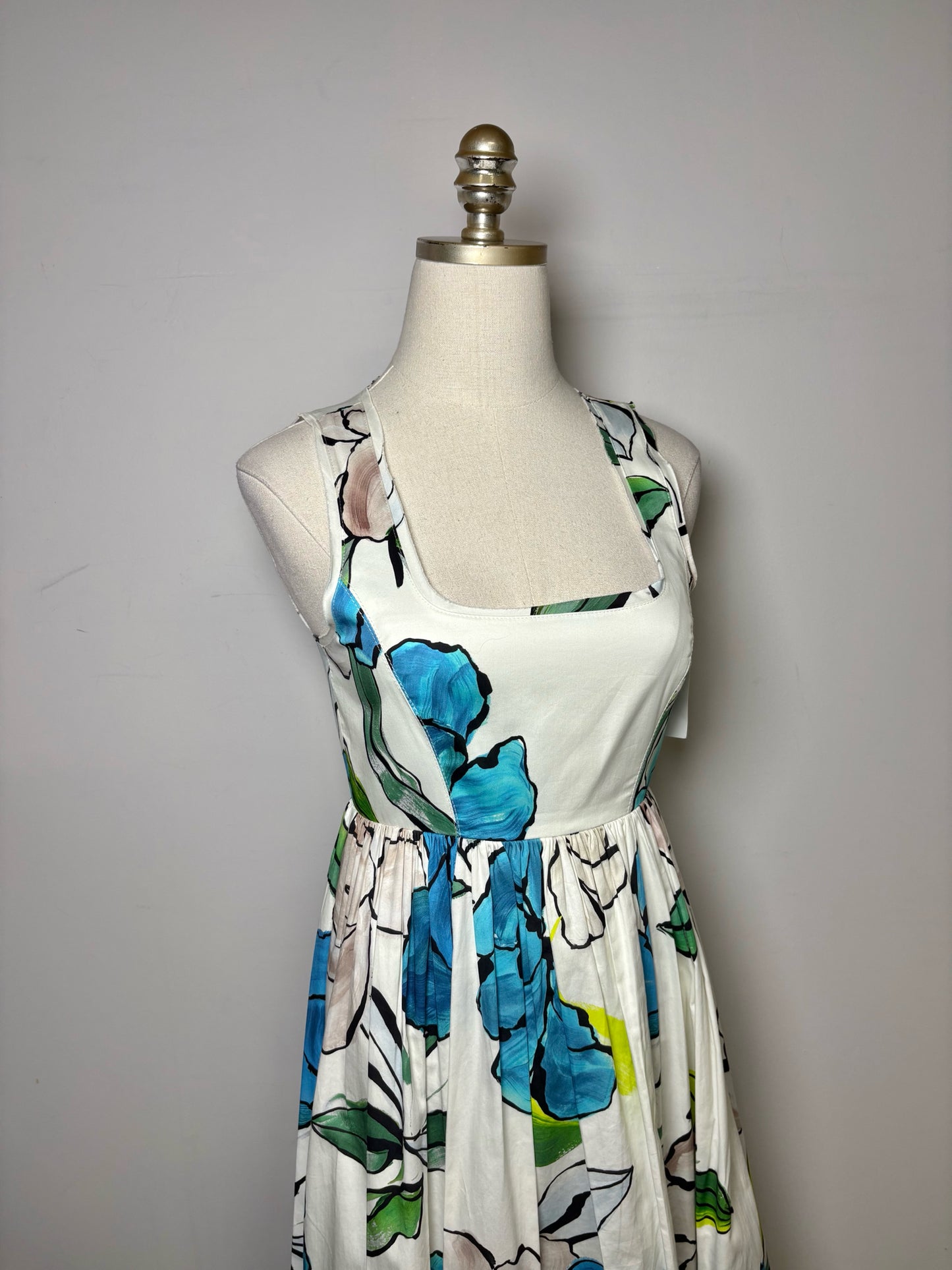 Women Size 4 Aje White Floral/Botanical Print Cotton Pre-owned Midi Dress