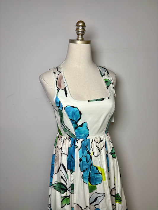 Women Size 4 Aje White Floral/Botanical Print Cotton Pre-owned Midi Dress