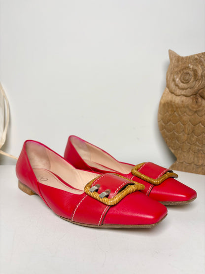 W Shoe Size 36 (5.5/6 US) Rodo Red Leather Cowhide Flats