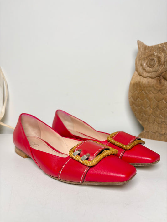 W Shoe Size 36 (5.5/6 US) Rodo Red Leather Cowhide Flats
