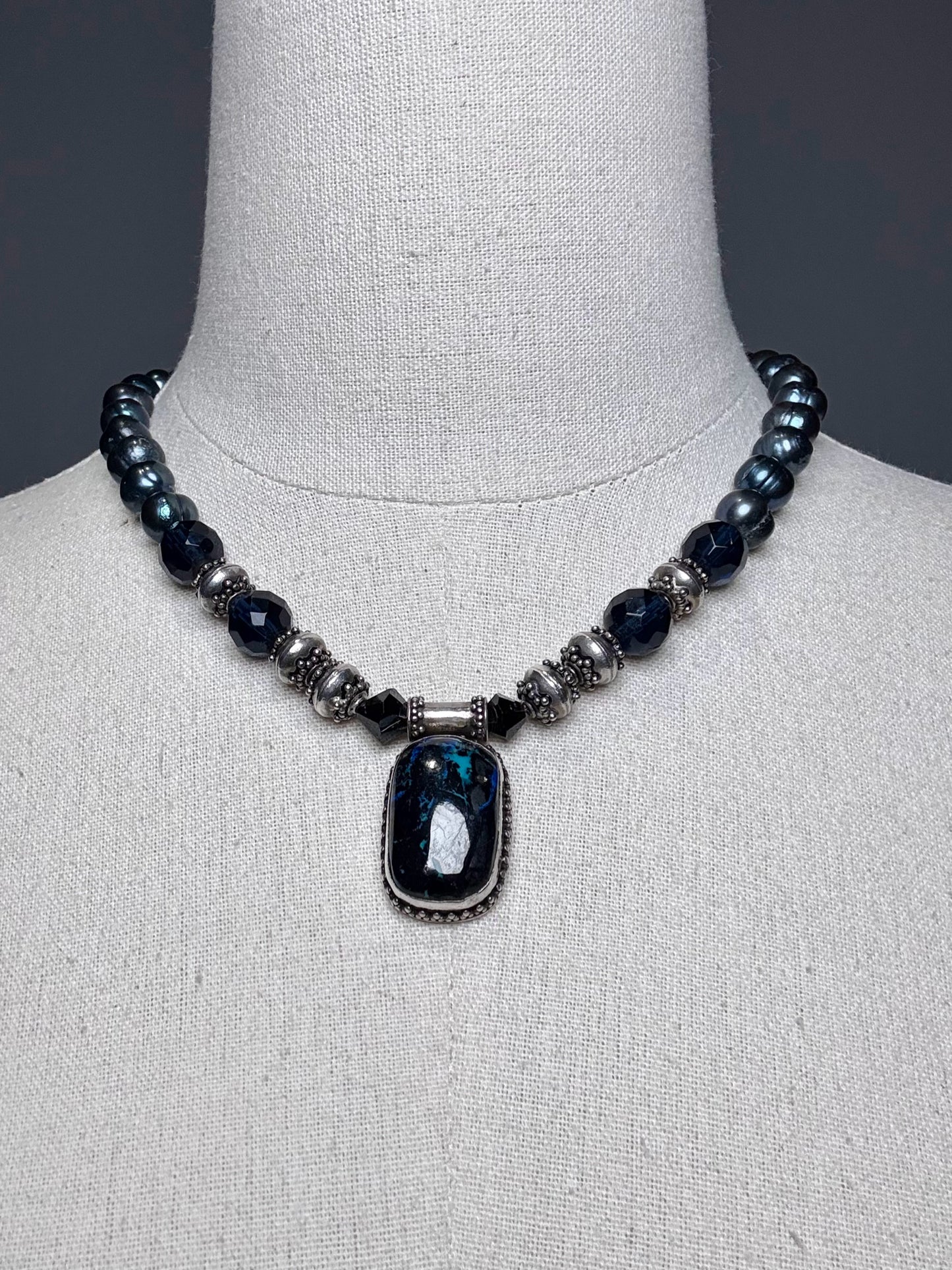 925 Sterling Silver Labradorite Pendant Tahitian Pearls Pre-owned Necklace