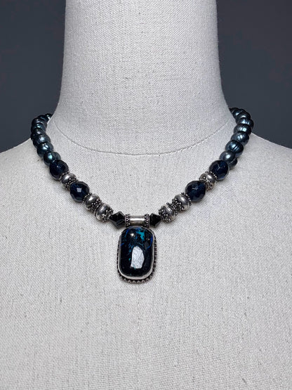 925 Sterling Silver Labradorite Pendant Tahitian Pearls Pre-owned Necklace