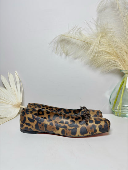 W Shoe Size 10 Christian Louboutin Brown, Black Leopard Print NWT Flats