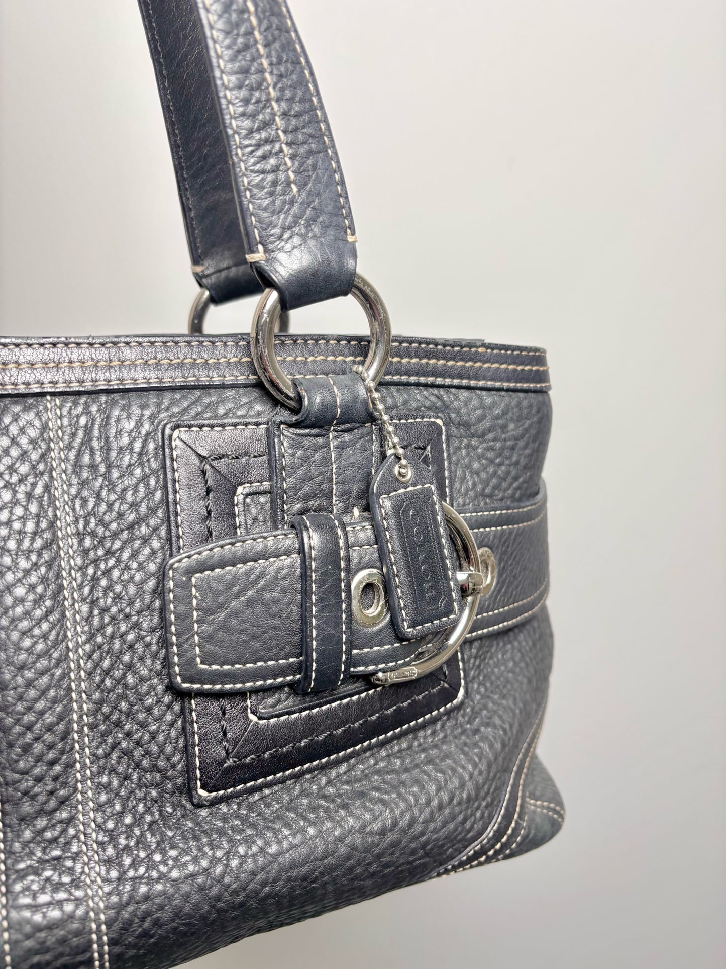 Coach Solid Leather Black Cowhide Hampton City 02764 Satchel Tote Purse