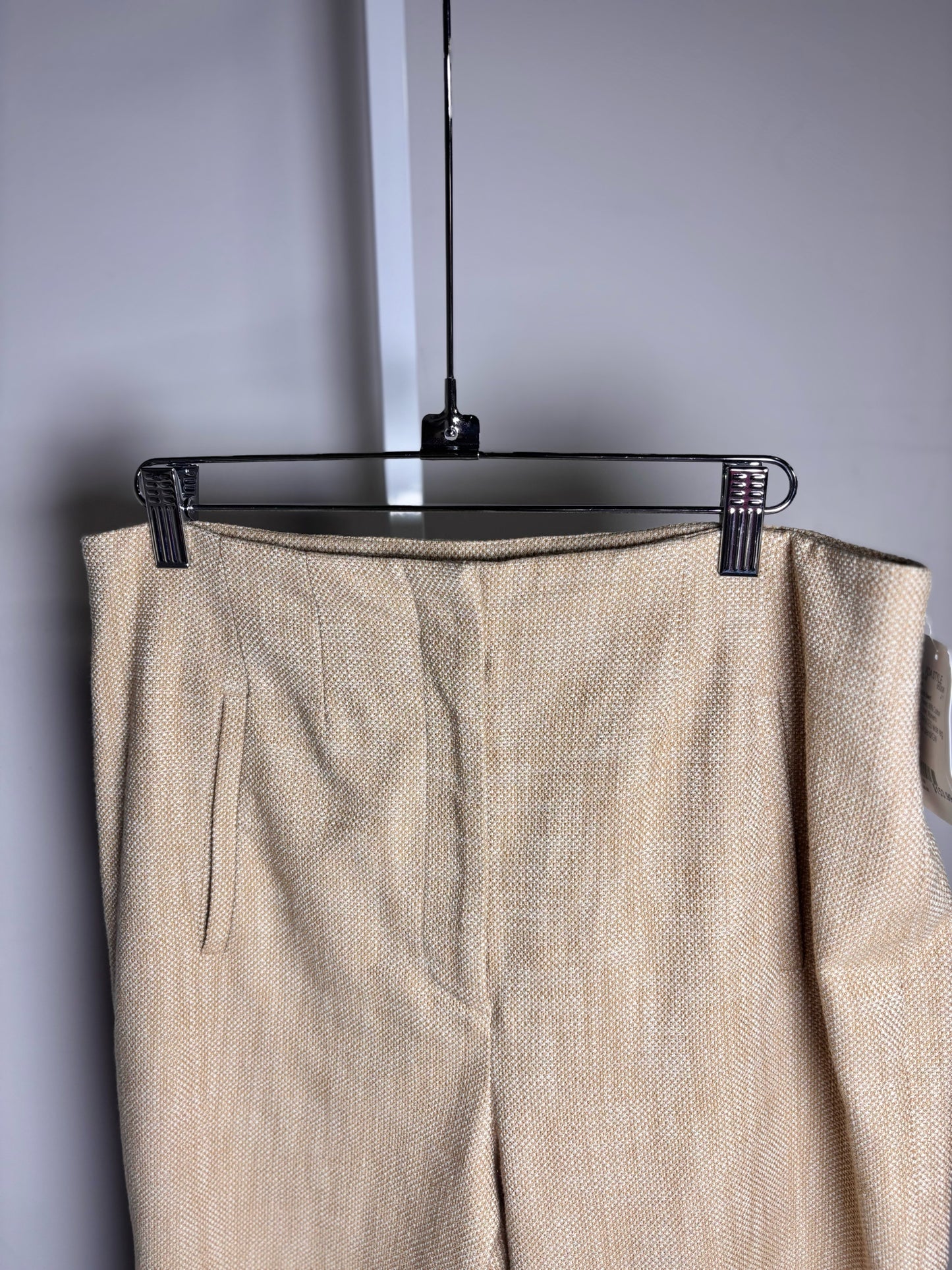 Women Size 10 Veronica Beard Tan Tweed Cotton Blend Wide Leg Pants Pre-Owned