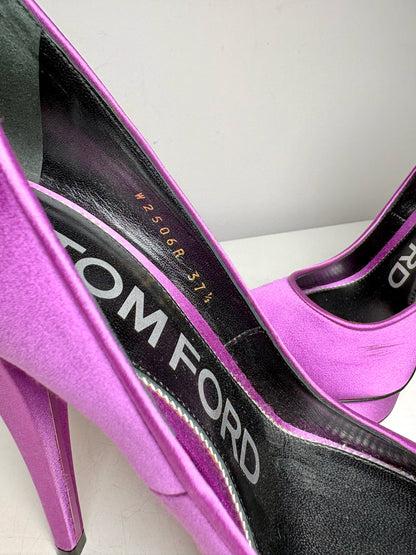 W Shoe Size 37.5 (7.5) Tom Ford Purple Satin Platform Pre-owned Heels