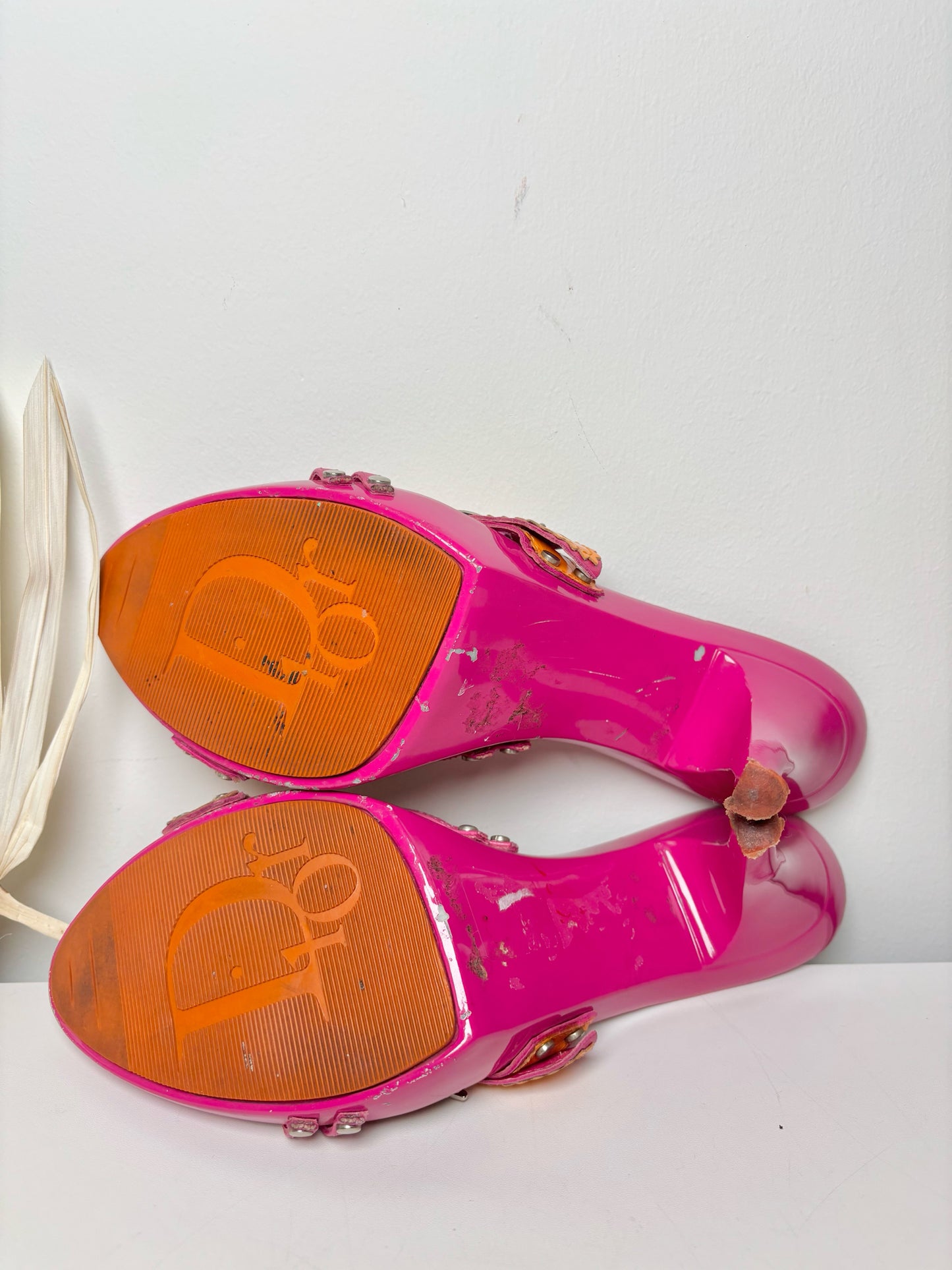 W Shoe Size 10 Christian Dior Orange, Pink Platform Resin Barbie Heels