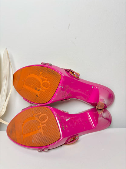 W Shoe Size 10 Christian Dior Orange, Pink Platform Resin Barbie Heels