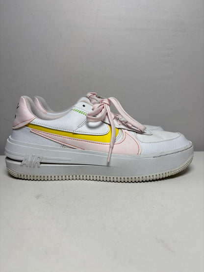 Women's Shoe Size 10.5 Nike Air Force 1 White Leather Pink Swoosh Pre-Owned Sneakers