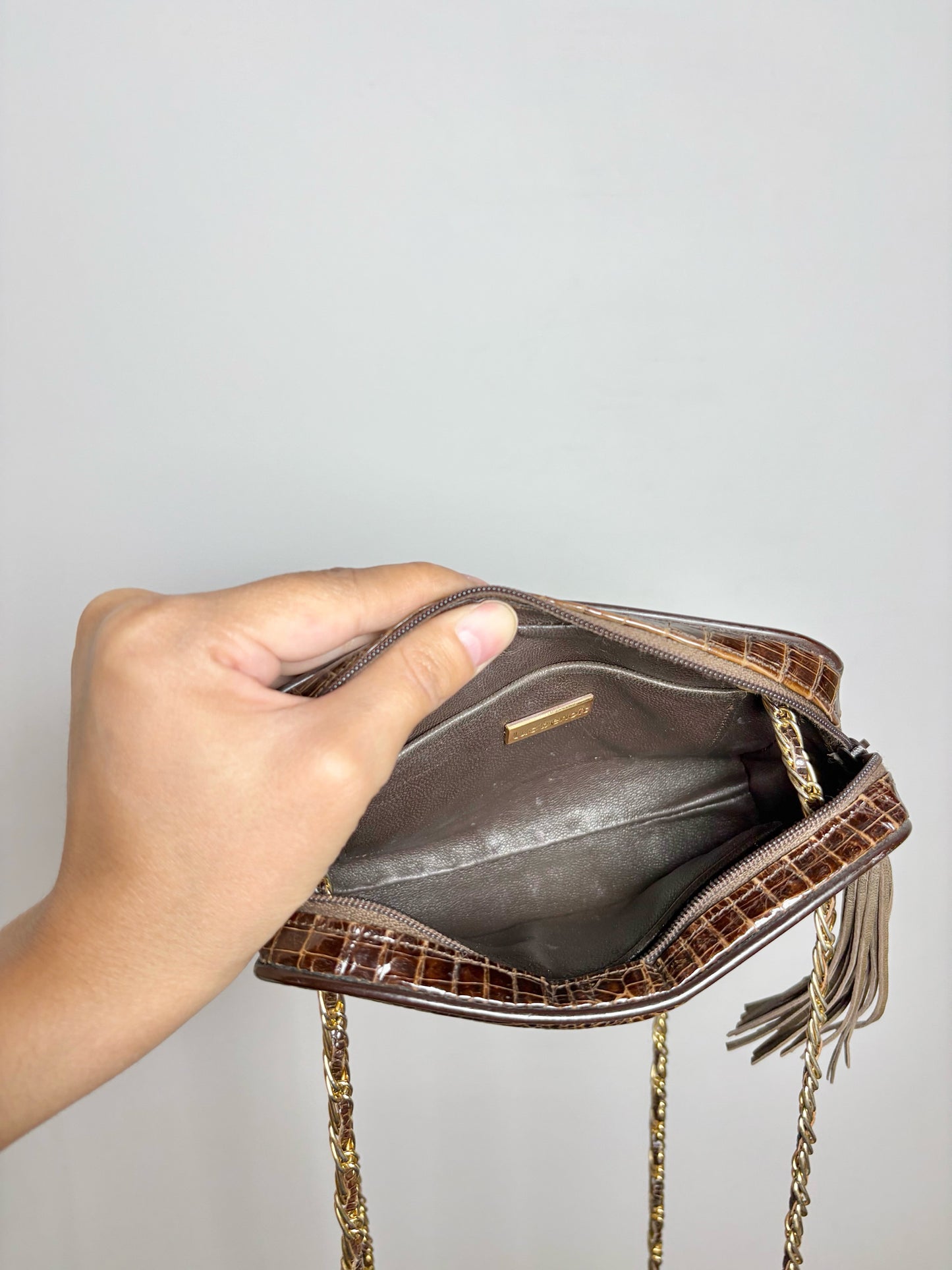 Luc Benoit Croc Embossed Leather Brown Purse