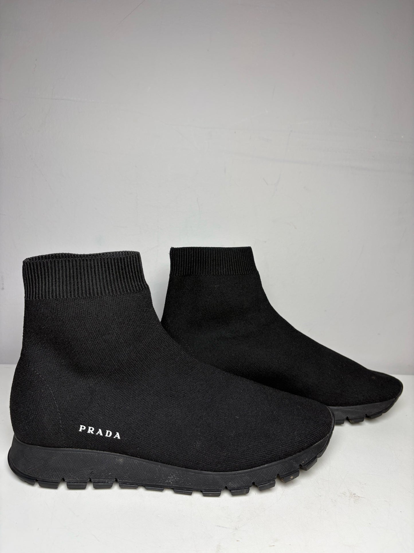 Women's Shoe Size 38 Prada Prax 01 Black Nylon Knit Sock Pre-Owned High-Top Boots
