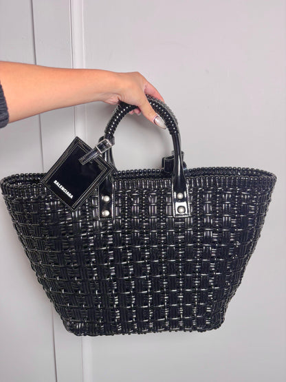 Balenciaga Woven PVC Shiny Black Bistro Basket Shopper