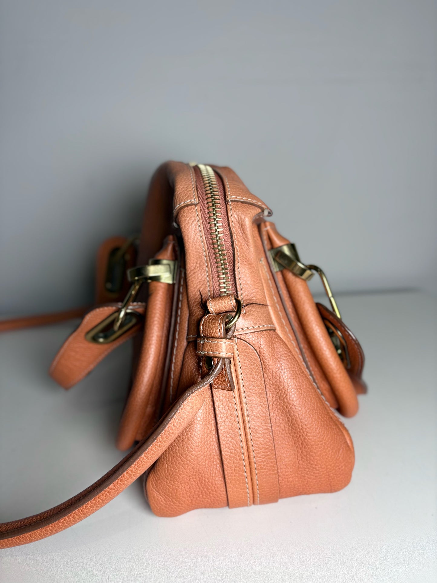 Chloe Paratay Small Roll Top Leather Satchel Orange Pre-owned Bag
