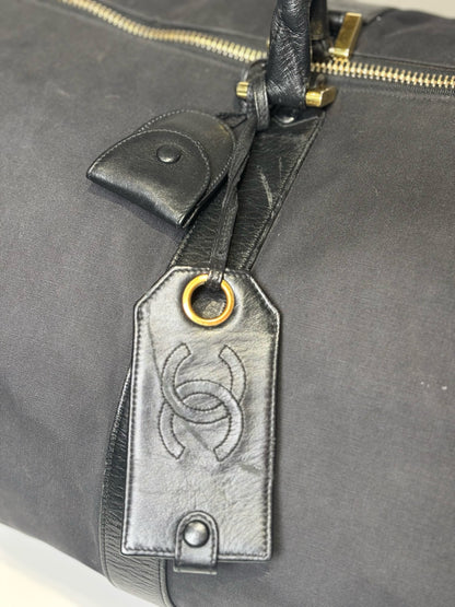Black Canvas, Leather Chanel Duffle Bag
