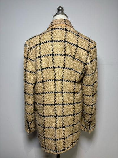 Women Size S Anine Bing Tan & Black Tweed Wool Pre-Owned Double-Breasted Blazer
