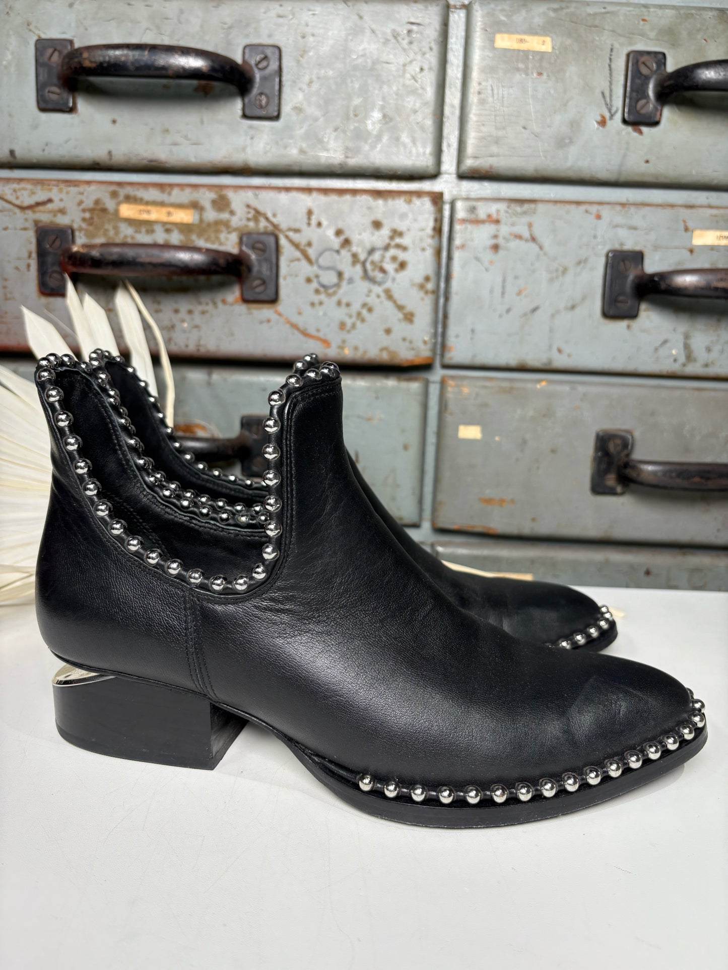 W Shoe Size 37.5 (7 US) Alexander Wang Black Leather Ankle Stud Boots