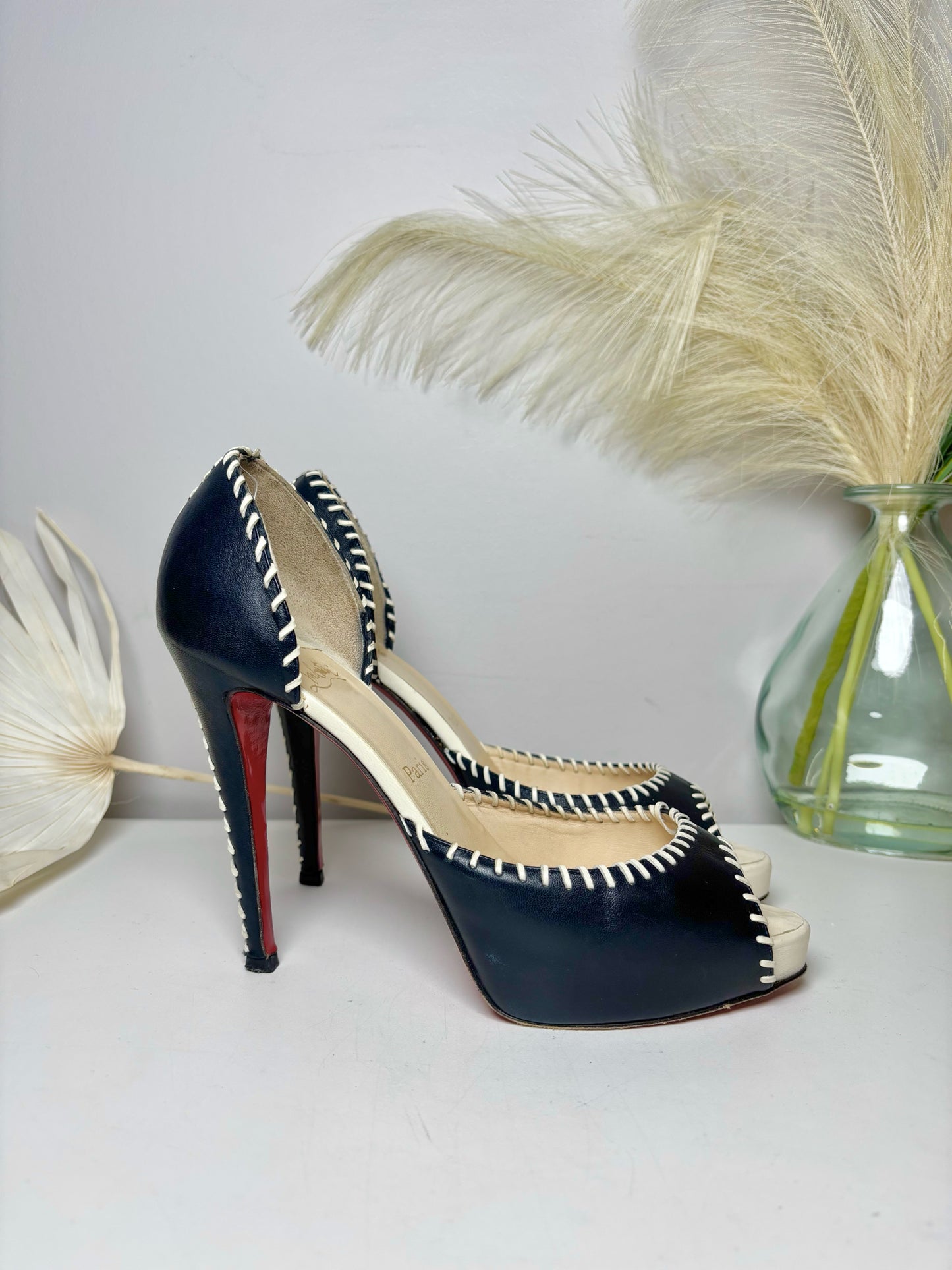 W Shoe Size 11 Christian Louboutin Blue Leather Cowhide Heels