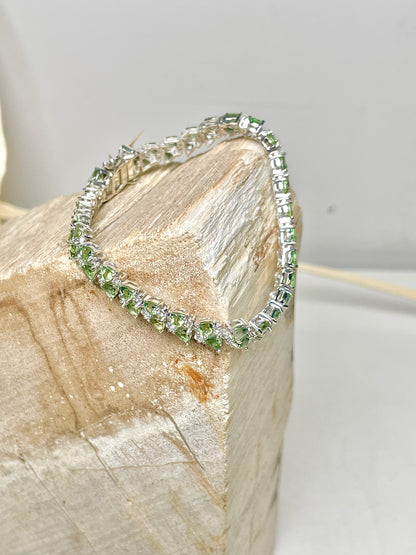 Sterling Silver NWT Green Apatite, White Zircon Bracelet