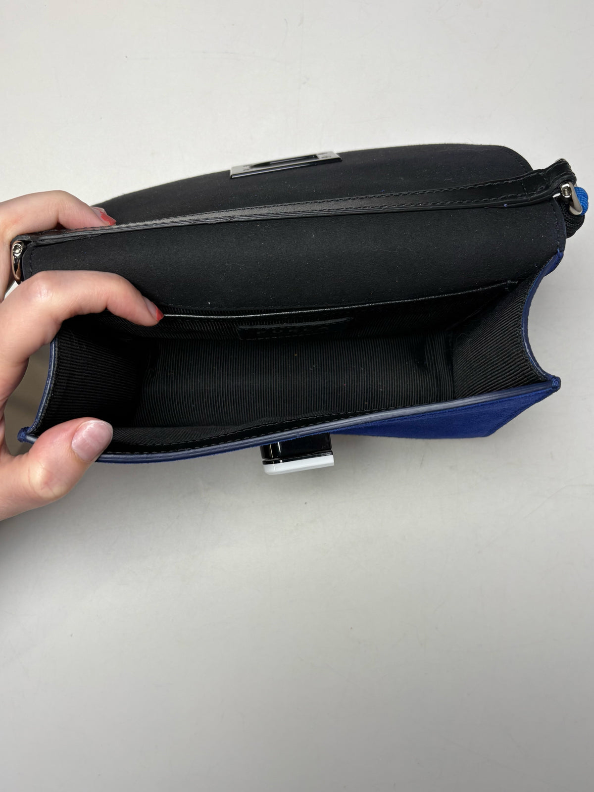 Women's Rare Furla 1927 Soft Cobalt Blue Suede Pre-Owned Mini Crossbody Purse