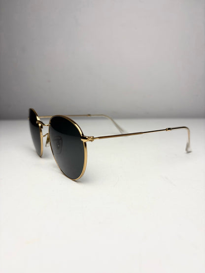 Women's Ray-Ban RB3447 Round Metal Gold Polarized Pre-Owned Sunglasses