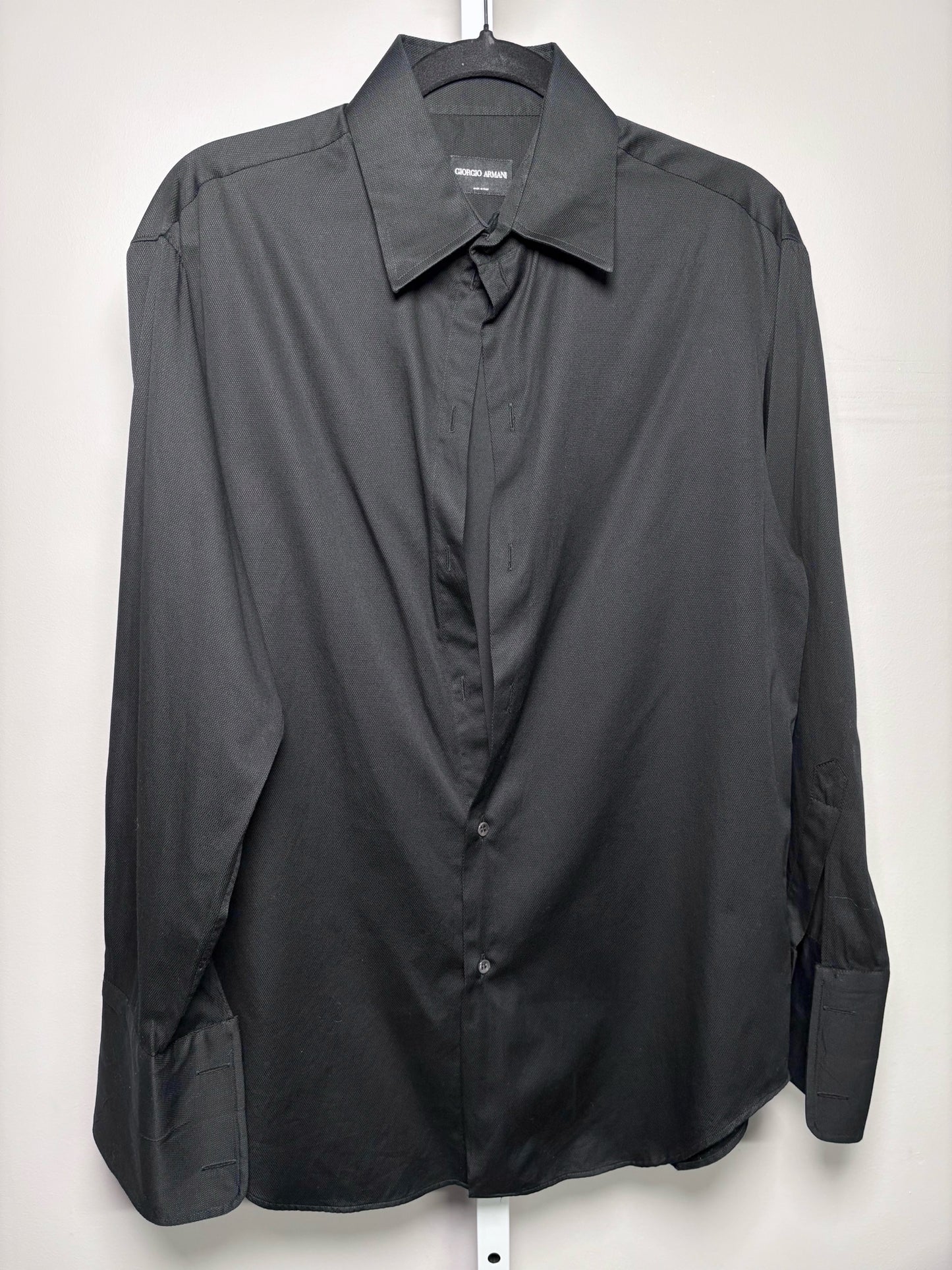 Mens Size 41 (16) Giorgio Armani Black Cotton Solid Men's Pre-owned Shirt