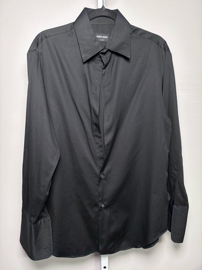 Mens Size 41 (16) Giorgio Armani Black Cotton Solid Men's Pre-owned Shirt