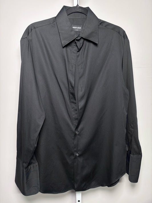 Mens Size 41 (16) Giorgio Armani Black Cotton Solid Men's Pre-owned Shirt