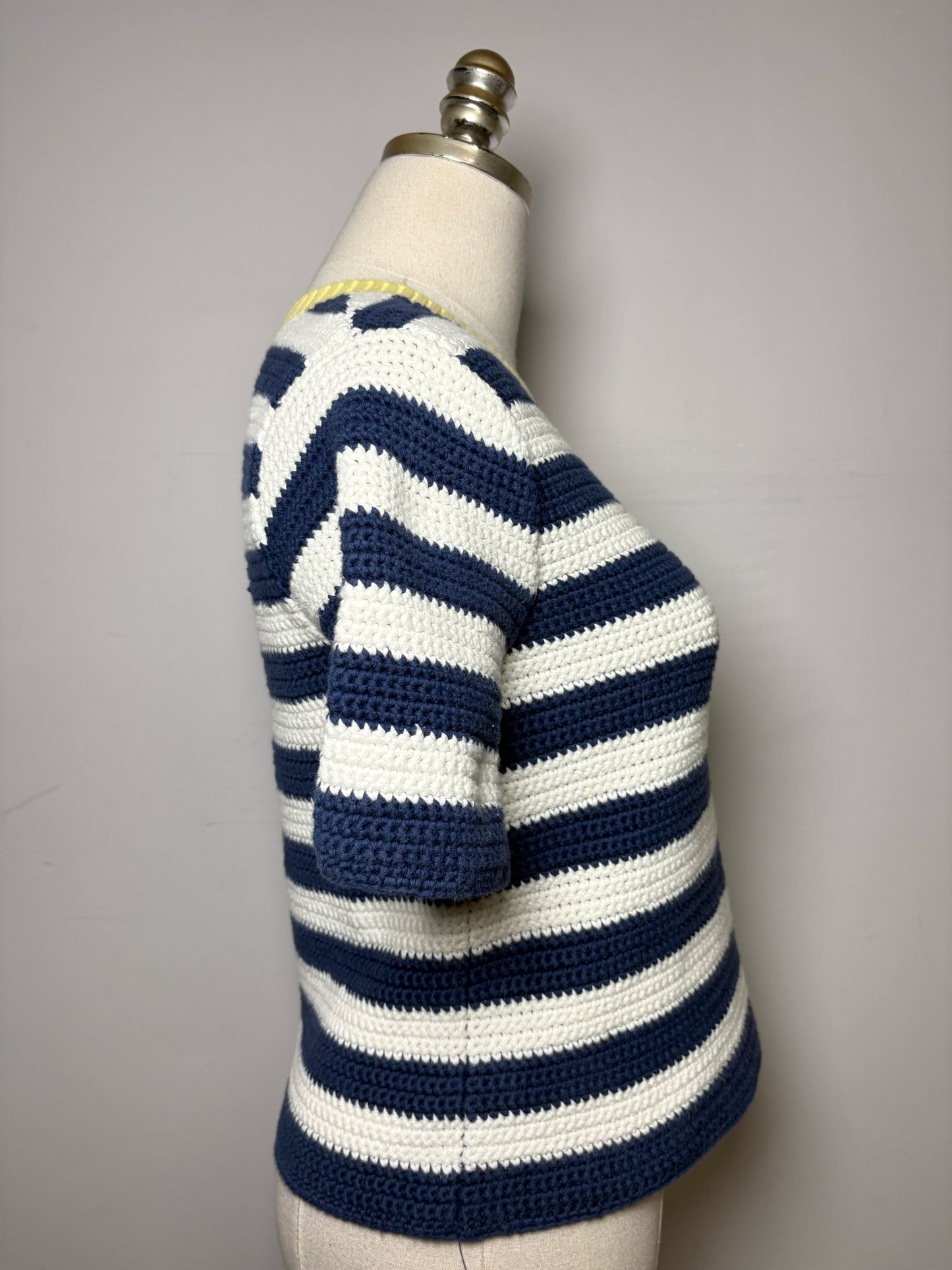 Women Size M Staud Blue, white, yellow Striped Knit Pure Cotton Women's Sweater
