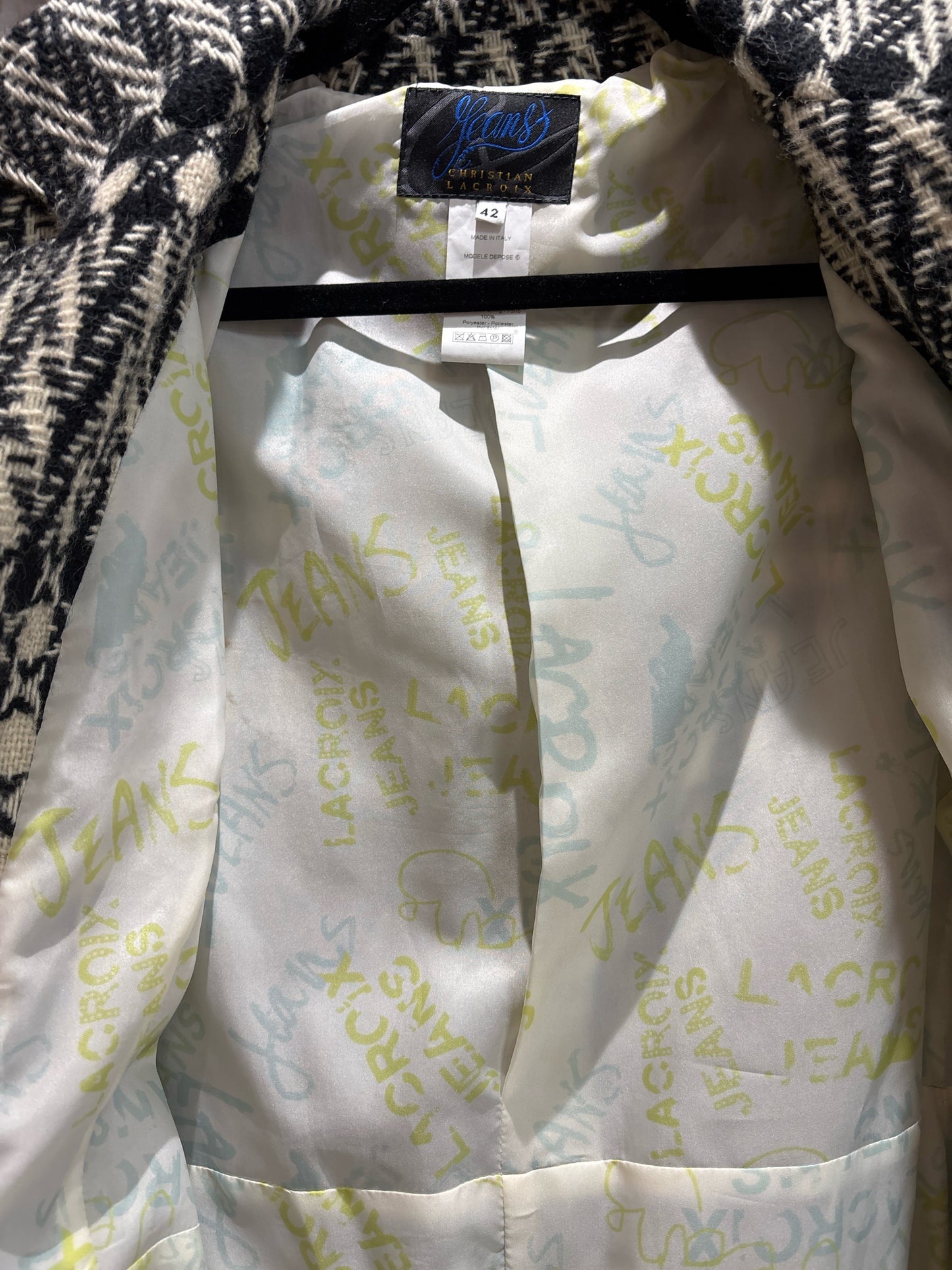 Women Size 42 (4 US) Christian Lacroix Black, Cream Tweed Vintage Coat